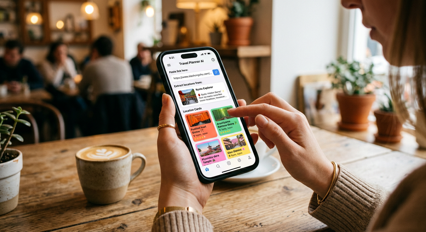 圆周旅迹一键抄作业功能，粘贴小红书攻略链接自动提取地点