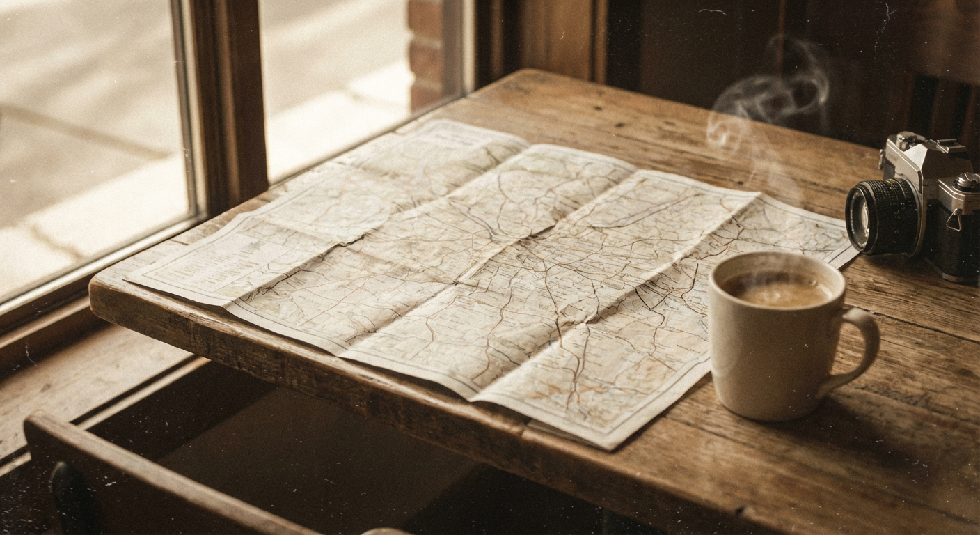 圆周旅迹 Android 版上线，手机屏幕展示 App 界面，背景是城市天际线